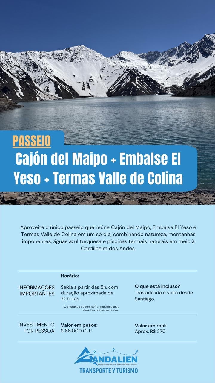 Lago entre montanhas nevadas no Cajón del Maipo