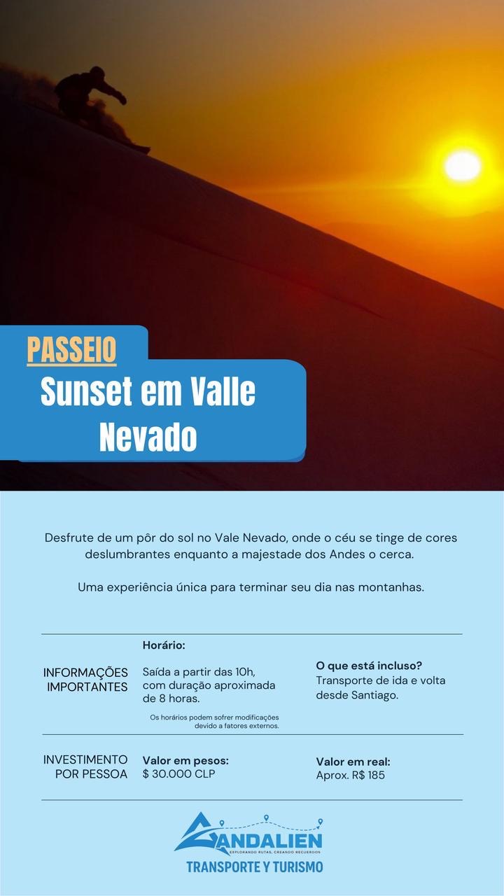 Pôr do sol sobre a neve em Valle Nevado